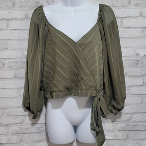 NWT BCBGeneration Sheer Olive Green Blouse Off Shoulder Womens Large